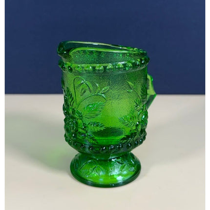 Vintage Green Uranium Glass Footed Pitcher Creamer 3.5"