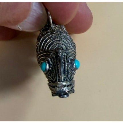 Vintage Koi Fish Sterling Silver Articulated Pomander Pendant Turquoise Eyes