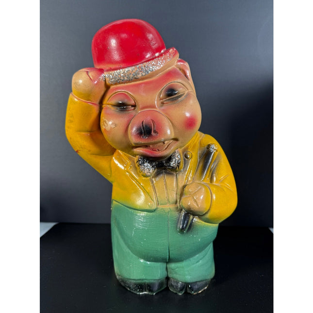 Clown Pig 11" Carnival Chalkware Figurine with Sparkles Vintage