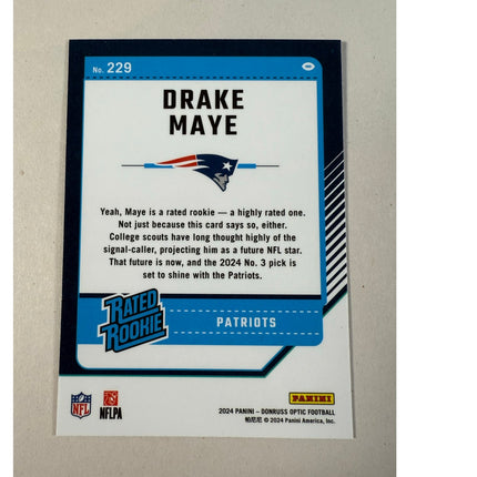 2024 Donruss Optic Drake Maye RC #229 Rated Rookie Patriots