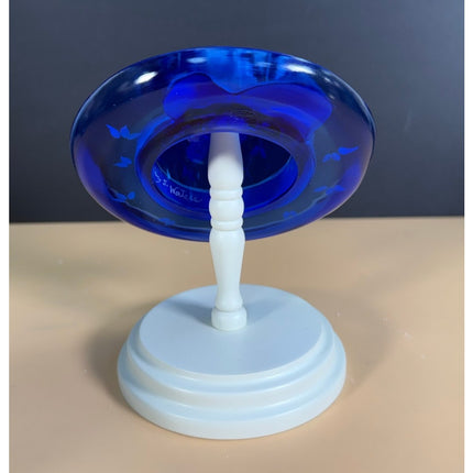 Fenton Cobalt Blue Bye Bye Butterfly Hand Painted Glass Art Hat w/ Stand 21/2500