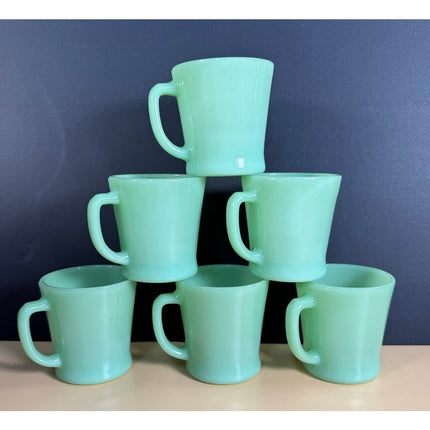Fire King Jadeite D Handle Mugs Set of 6 3.5" Vintage Milk Glass Coffee Cups