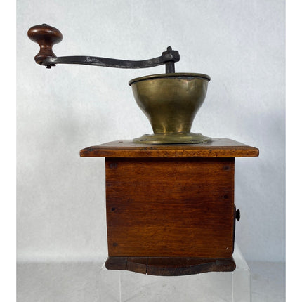 Antique Wooden Inlaid Coffee Grinder – Early 20th Century Hand-Crank Mill