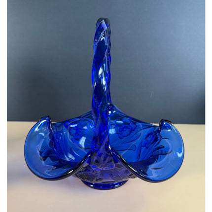 Fenton Cobalt Blue Glass Basket Vintage Art Glass