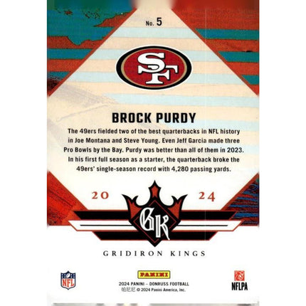 Brock Purdy 2024 Donruss Gridiron Kings #5 San Francisco 49ers