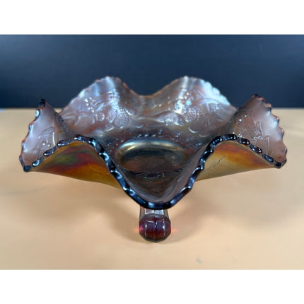 Fenton Carnival Glass Little Fishes 6" Amethyst Candy Bowl