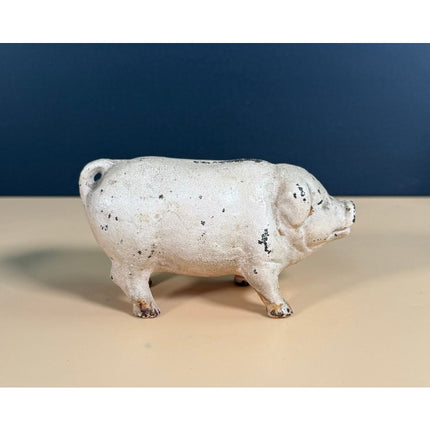 Vintage Cast Iron Pig Still Bank Rustic Farmhouse Figurine 4.25" All Original