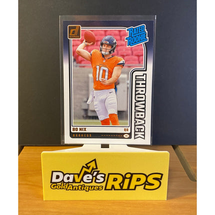 Bo Nix 2024 Donruss #46 Throwback Insert Rated Rookie RC Card Denver Broncos