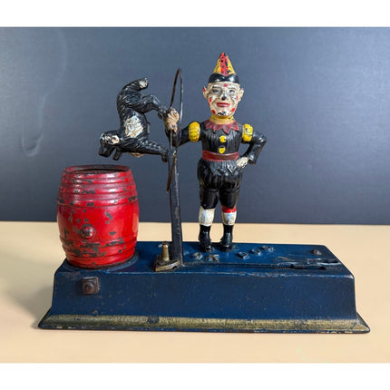 Hubley Trick Dog Mechanical Bank Working w/ Key Cast Iron Bank