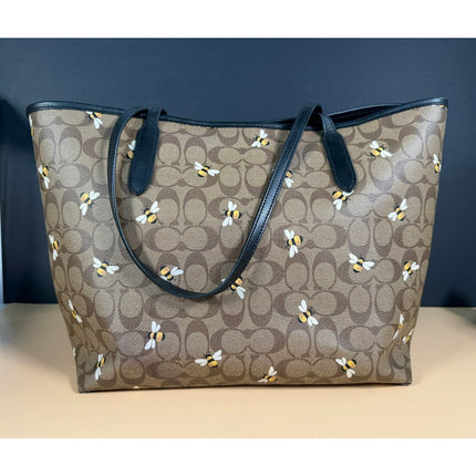 Coach City Tote Bee Signature Canvas Handbag A2296-C8590 Black Brown