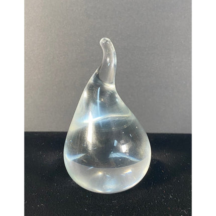 Clear Glass Raindrop Teardrop Paperweight Figurine Signed Art Glass 3.5"