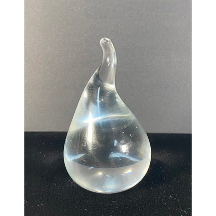 Clear Glass Raindrop Teardrop Paperweight  Figurine Signed Art Glass 3.5"