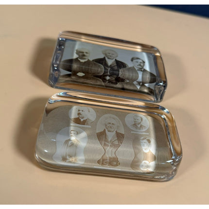 Set of 2 Antique Late 1800s Souvenir Glass Clergyman Paperweights