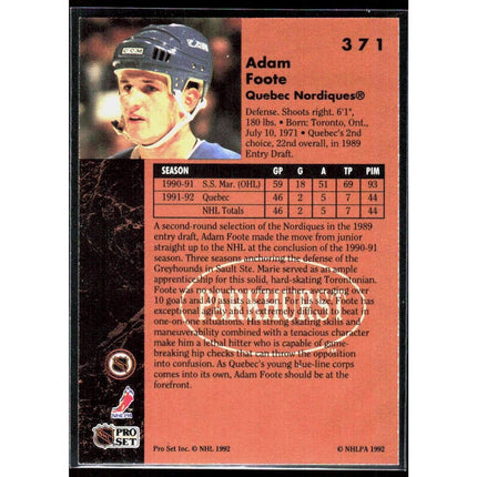 Adam Foote 1991-92 Parkhurst #371 RC Quebec Nordiques