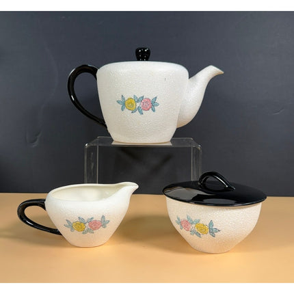 Vintage Mid-Century Modern Flowers & Rooster Lidded Tea Set 3-Piece Set
