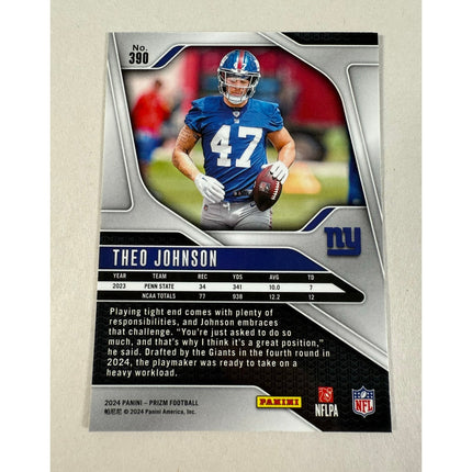 2024 Panini Prizm Theo Johnson RC #390 Rookie Card New York Giants