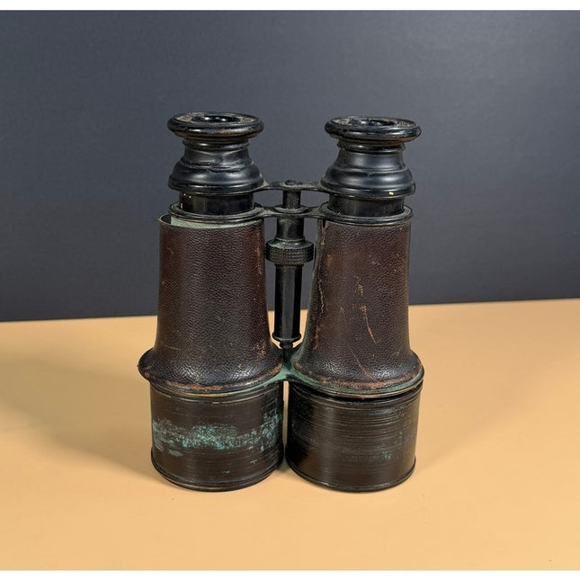 Vintage Jumelle Marine Military Binoculars France Leather Case
