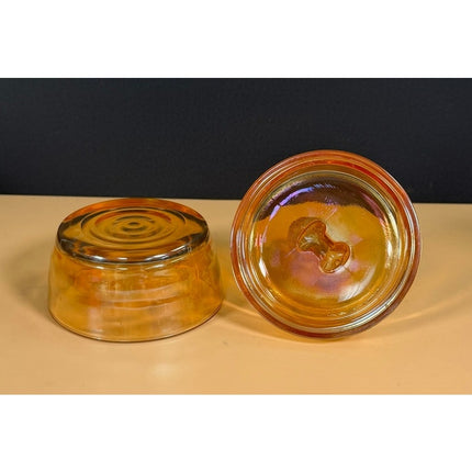 Jeanette Marigold Carnival Glass Poodle Dog Powder Trinket Dish 6" Vintage