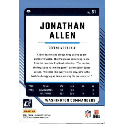 Jonathan Allen 2024 Donruss #61 Washington Commanders