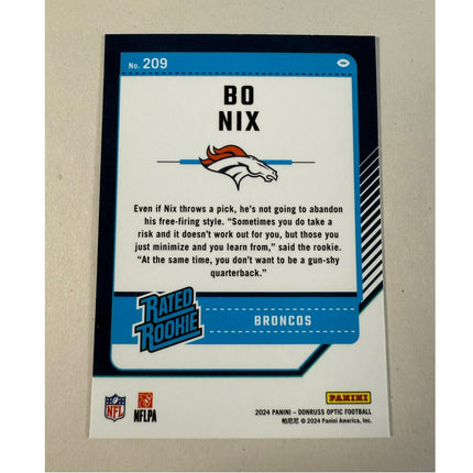 2024 Donruss Optic Bo Nix RC #209 Rated Rookie Denver Broncos