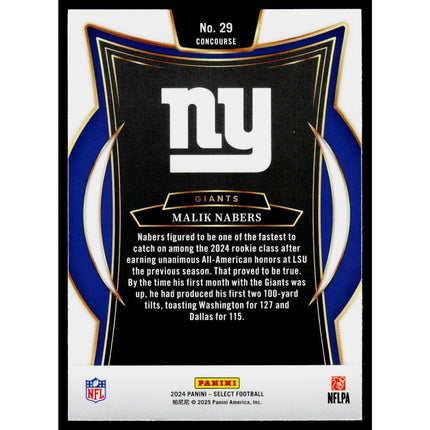 Malik Nabers 2024 Panini Select #29 RC New York Giants