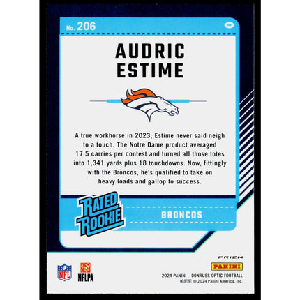 Audric Estime 2024 Donruss Optic Blue Hyper #206 Denver Broncos