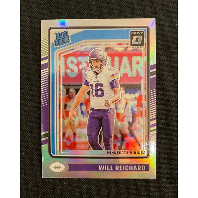 Will Reichard 2024 Optic 297 Vikings Rated Rookie Silver Holo