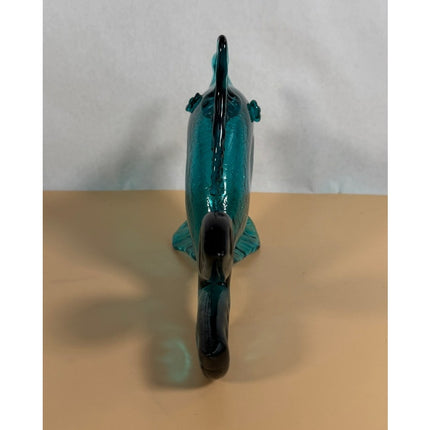 Vintage Blue Crackle Art Glass Fish Figurine Sculpture 11"