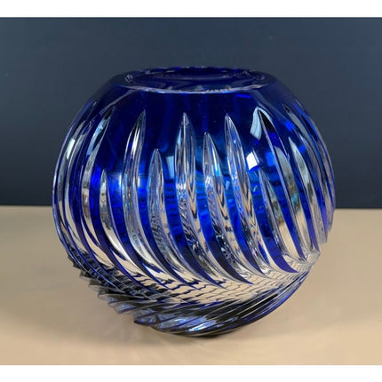 Lausitzer Glas Blue Hand-Cut Art Glass Vase East Germany w/ Label Vintage