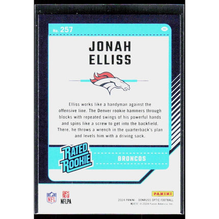#257 Jonah Elliss 2024 Donruss Optic RC Denver Broncos