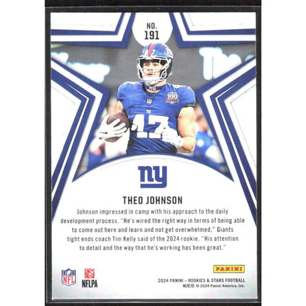 Theo Johnson 2024 Panini Rookies & Stars #191 RC New York Giants