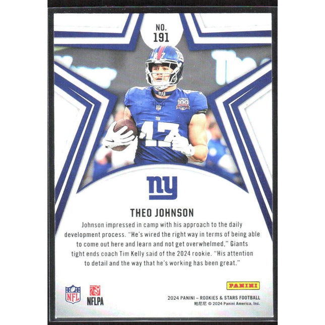 Theo Johnson 2024 Panini Rookies & Stars #191 RC New York Giants