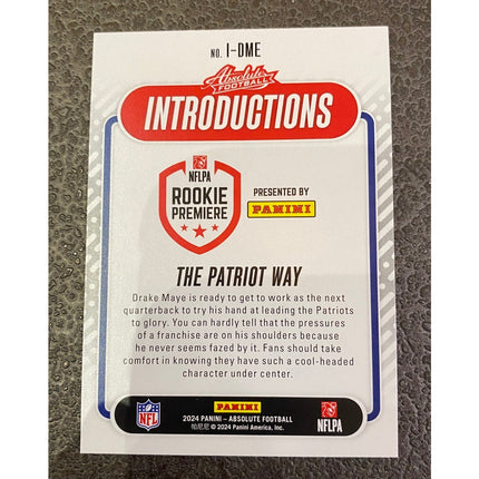 2024 NFLPA Rookie Premiere Absolute Introductions RC Drake Maye #I-DME