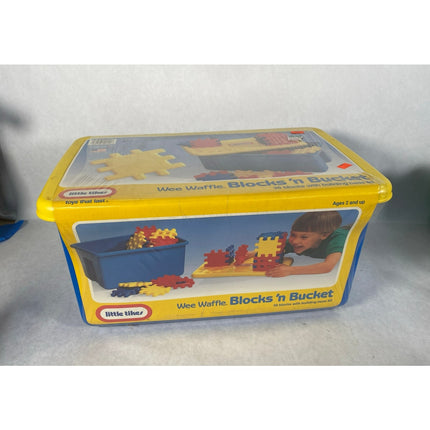 Little Tikes 1991 Wee Waffle Blocks 'n Bucket, 36 Blocks w/ Building Base Lid – Sealed