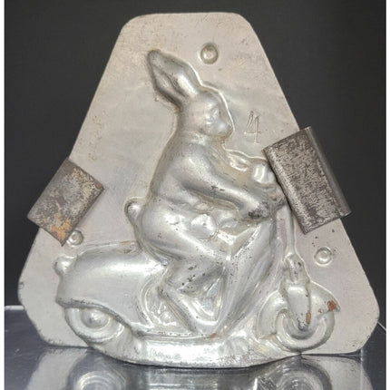 Vintage Chocolate Mold – Rabbit on Scooter (1930s-40s Tin)