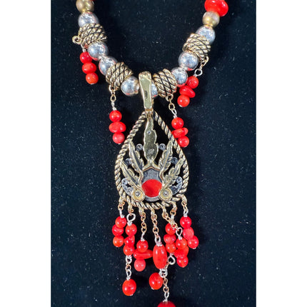 Carolyn Pollack American West Sterling Silver & Brass Red Coral Necklace 18”
