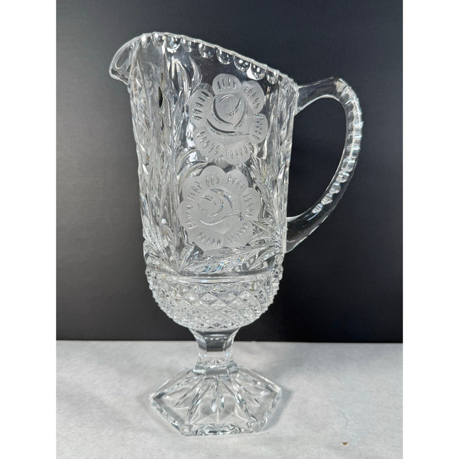 Bleikristall Lead Crystal Footed Pitcher 10 3/4" Frosted Roses Hand-Cut
