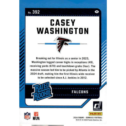 Casey Washington 2024 Donruss #392 RC Atlanta Falcons