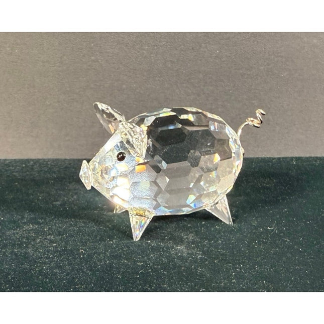 Swarovski Crystal 2 1/4" Pig Figurine Barnyard Friends Signed Silver Tail