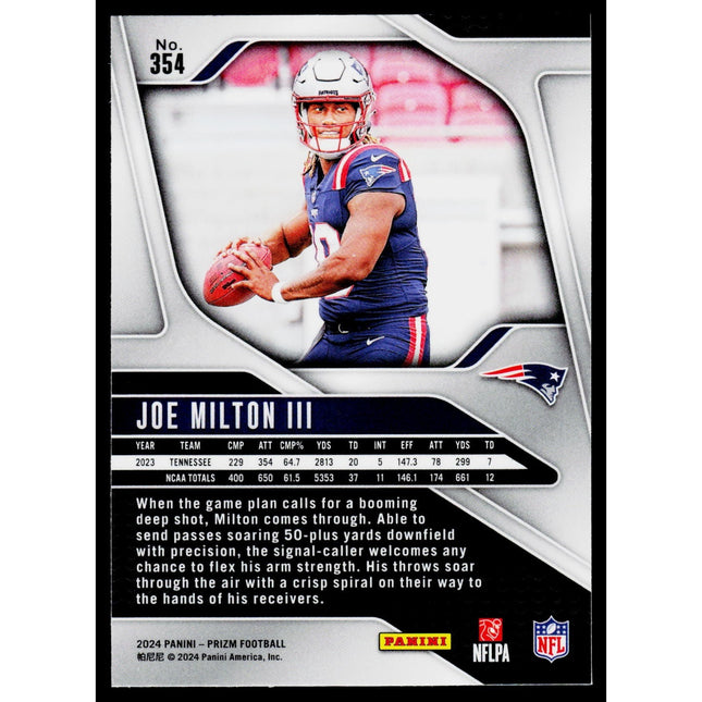 Joe Milton III 2024 Panini Prizm #354 RC New England Patriots