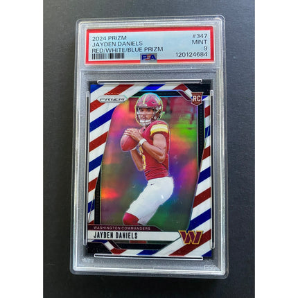 Jayden Daniels 2024 Prizm 347 Commanders Red White Blue PSA 9
