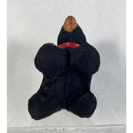 Vintage Japan Black Bear Straw-Filled Plush Toy – 6" Stuffed Animal