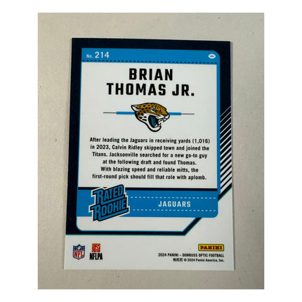 2024 Donruss Optic Brian Thomas Jr RC #214 Rated Rookie Jaguars