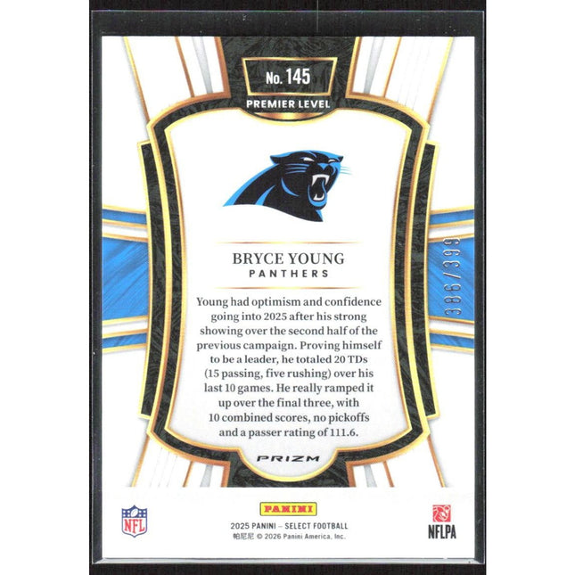 Bryce Young 2025 Panini Select Orange Prizm Shock #145 SN Carolina Panthers