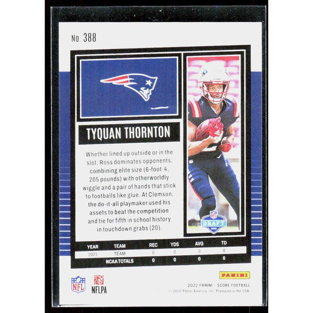 Tyquan Thornton 2022 Score #388 RC New England Patriots