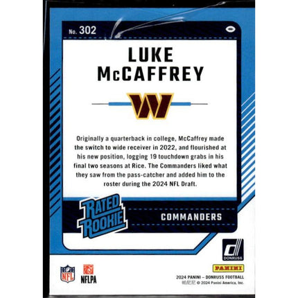 Luke McCaffrey 2024 Donruss #302 RC Washington Commanders