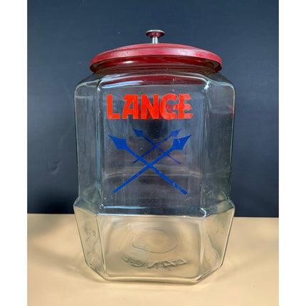 Lance Cracker Jar Glass Countertop Cookie Jar with Lid Vintage Advertising