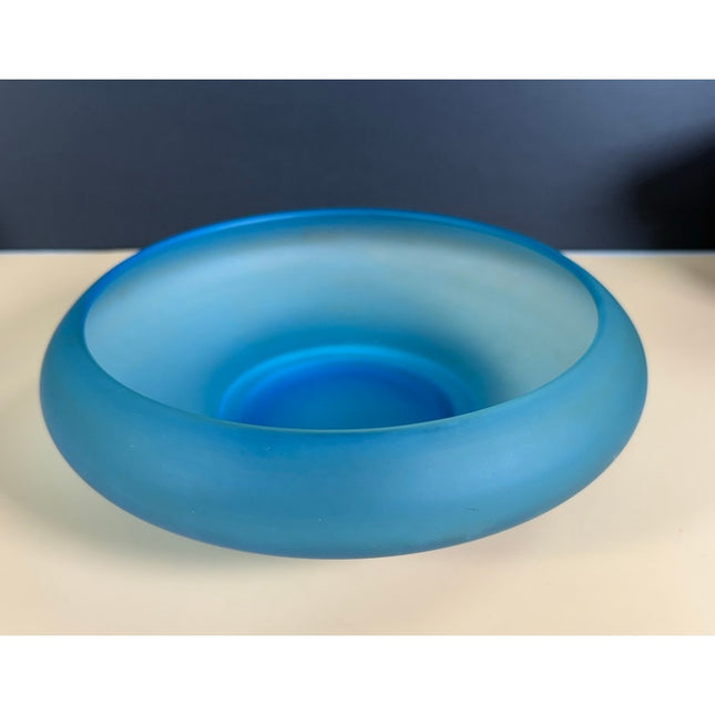 Celeste Blue Stretch Glass Flared Console Bowl Vintage Art Glass Centerpiece