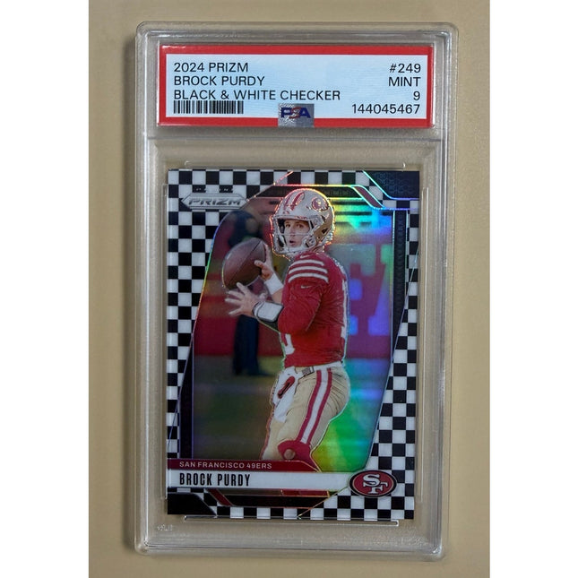 2024 Panini Prizm Black & White Checker RC Brock Purdy #249 PSA 9