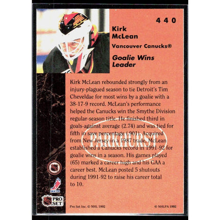Kirk McLean 1991-92 Parkhurst French #440 Vancouver Canucks